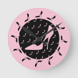 Mediano Reloj redondo de tacón alto negro y rosa