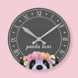 Mediano Reloj redondo de tema Panda rústico negro y blanco