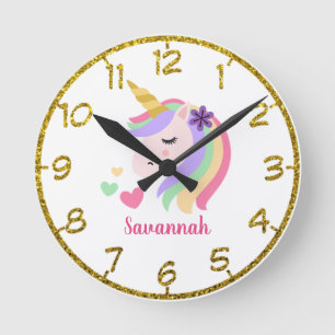 Mediano Reloj redondo de unicornio floral personalizado