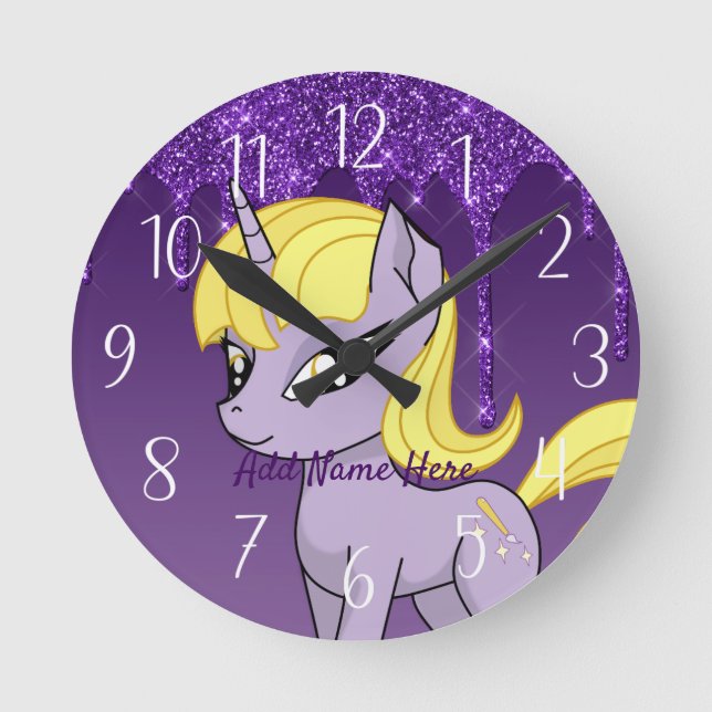 Mediano Reloj redondo de unicornio personalizado (Anverso)