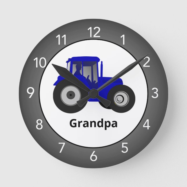 Mediano Reloj redondo del Personalizado del tractor azul (Anverso)