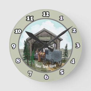 Mediano Reloj redondo del puente cubierto Amish