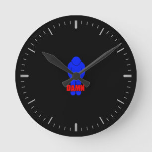 Mediano Reloj redondo delgado de la línea azul divertido