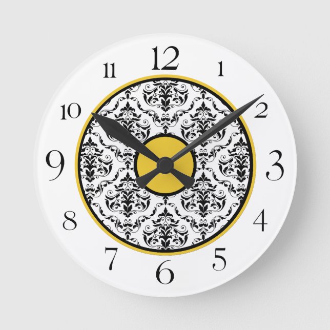 Mediano Reloj redondo elegante amarillo blanco y negro de  (Anverso)