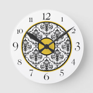 Mediano Reloj redondo elegante amarillo blanco y negro de 