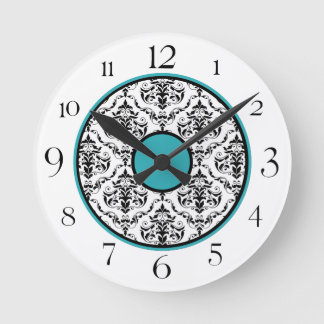 Mediano Reloj redondo elegante de damasco blanco y negro t