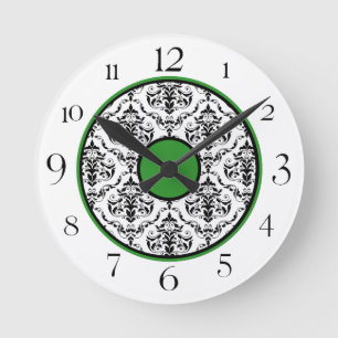 Mediano Reloj redondo elegante de damasco blanco y negro v