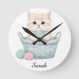 Mediano Reloj Redondo Gatito de Lana Encantador 