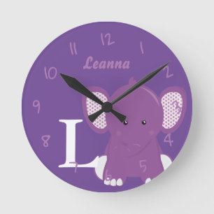 Mediano Reloj redondo lila personalizado para bebé