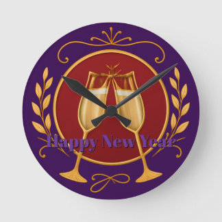 Mediano Reloj Redondo Morado - Feliz Año Nuevo