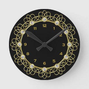 Mediano Reloj redondo negro y dorado