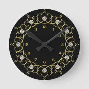 Mediano Reloj redondo negro y dorado