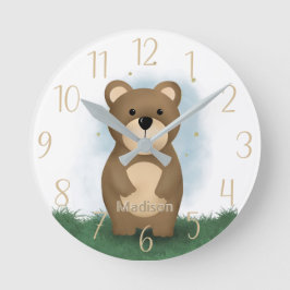 Mediano Reloj redondo neutro personalizado de oso lindo