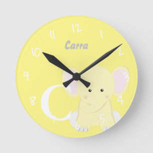 Mediano Reloj redondo pastel amarillo personalizado para b