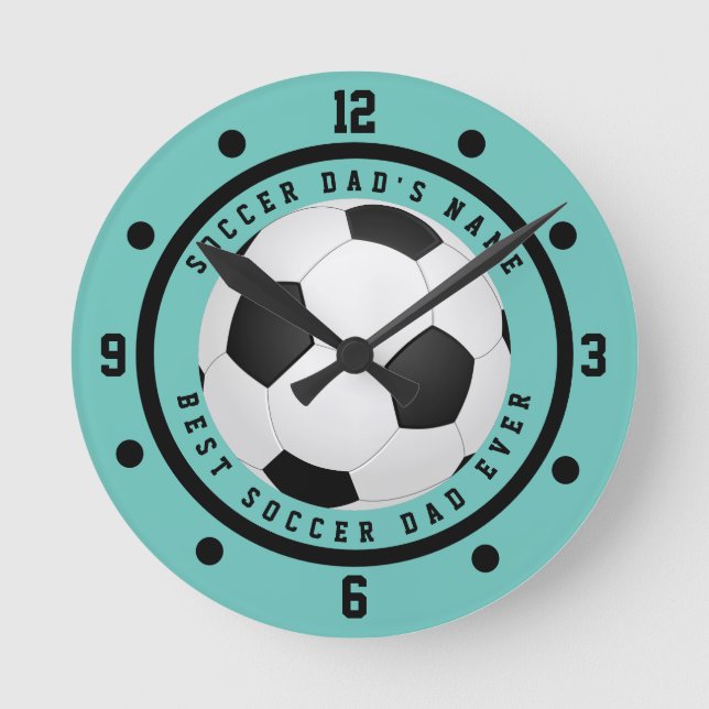 Mediano Reloj redondo personalizado azul turquesa para pap (Anverso)