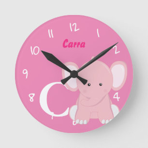 Mediano Reloj Redondo Rosa Pastel Personalizado para Bebé