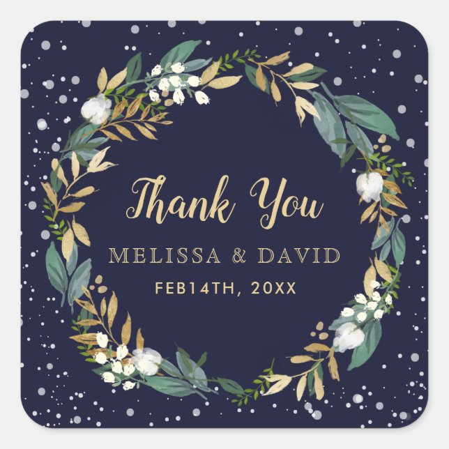 Medianoche Blue Winter Wreath Gracias Pegatinas (Anverso)