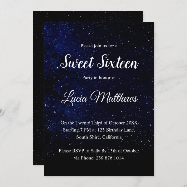 Medianoche Estrellas Negras Dulce Invitación (Anverso / Reverso)