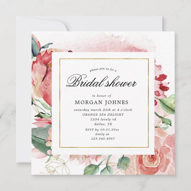 medianoche flor floral cuadrado Bridal Shower (Anverso)