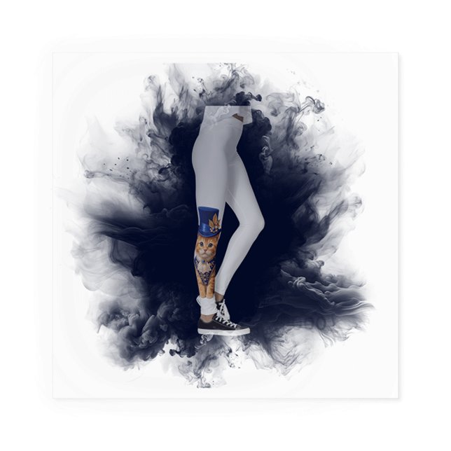 Medias Blue Rose Top‑Hat Cat  (Vivid orange cat illustration pops against the deep navy fabric,)