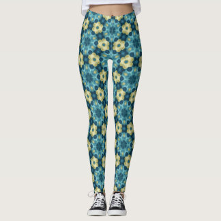 Medias con Estampado Floral Retro Azul y Amarillo