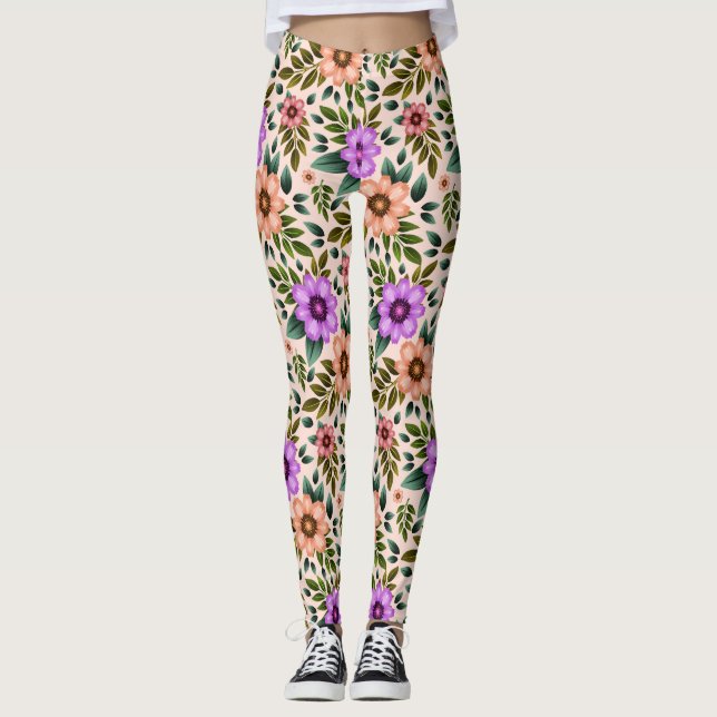Medias con estampado floral vibrante en morado (Anverso)