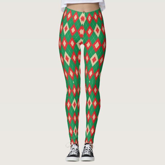 Medias con un argyle festivo rojo y verde  (Anverso)