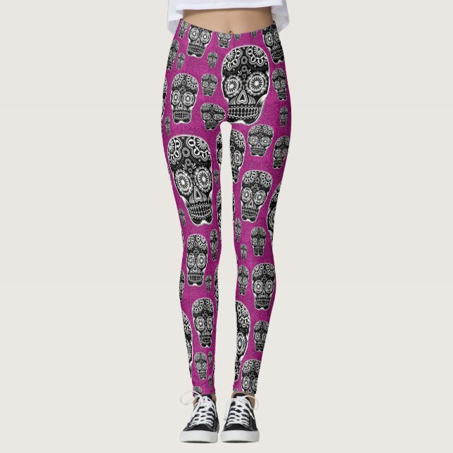 Medias de Calavera Azucarada Rosa Efecto Brillo (Anverso)