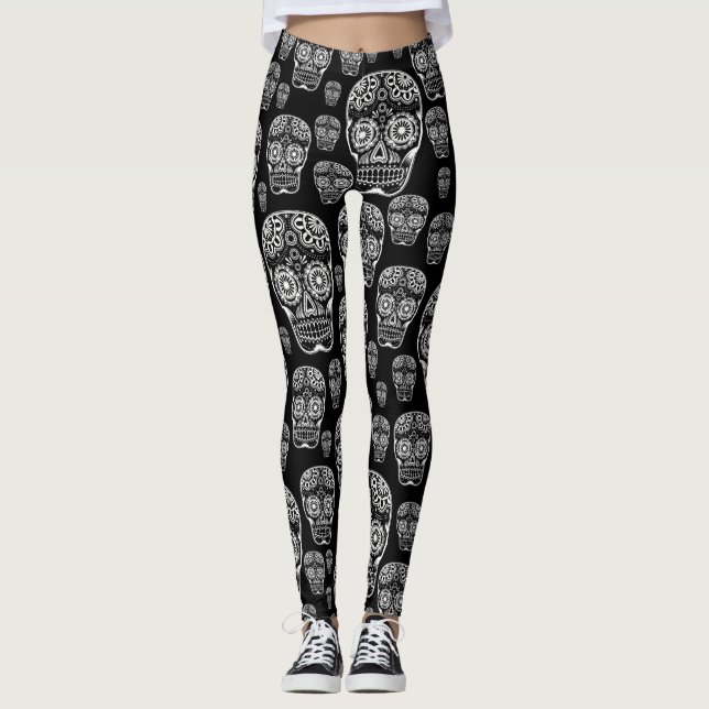 Medias De Calavera De Azúcar En Blanco Y Negro (Anverso)