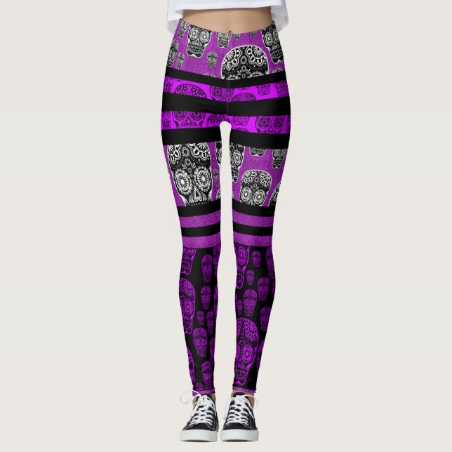 Medias De Calavera De Azúcar Moradas Y Negras (Anverso)