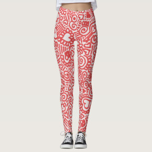 Medias De Estampado De Garabatos Rojos Y Blancos