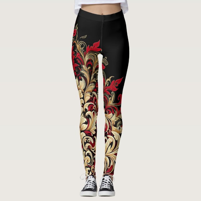 Medias de estilo Damasco rojas y negras (Anverso)