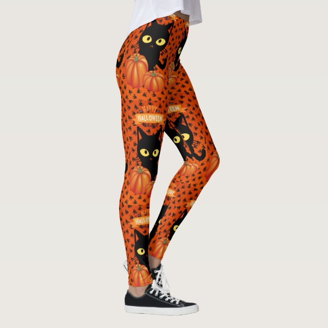 Medias de Halloween Gato Negro, Patrón Naranja (Derecha)