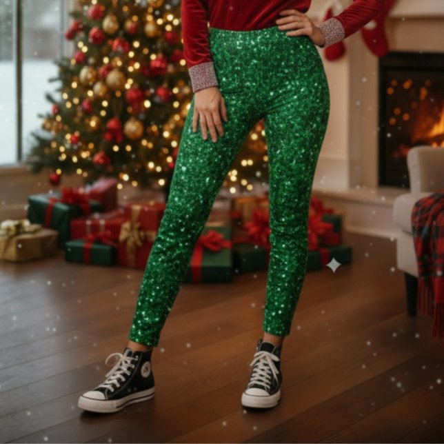 Medias de Navidad con Brillo Verde (Bring holiday magic to every move with our Green Sparkle Christmas Leggings! by Becky Boom)