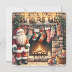 Medias de Navidad de Santa junto a la chimenea