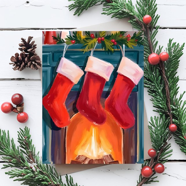 Medias de Navidad Rojas Chimenea Acuarela (Subido por el creador)