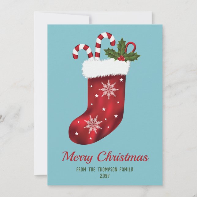 Medias de Navidad Rojas en Azul con Texto Personal (Anverso)