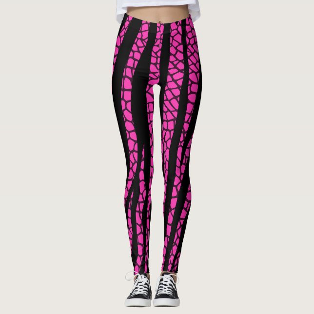 Medias estampadas con cebra rosa negro caliente (Anverso)