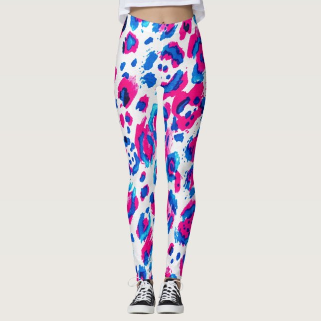 Medias estampadas con leopardo azul rosa neón (Anverso)