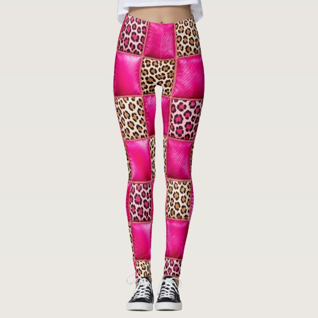 Medias estampadas con parches de leopardo rosa cal (Anverso)