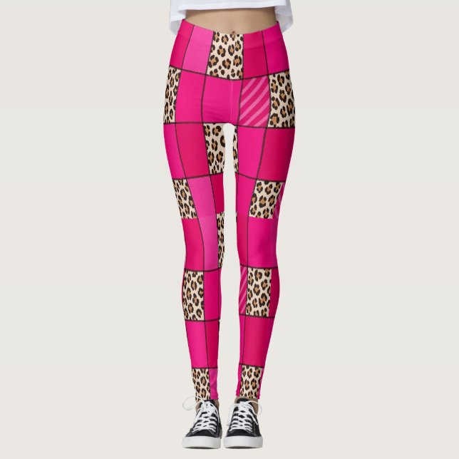 Medias estampadas con parches de leopardo rosa cal (Anverso)