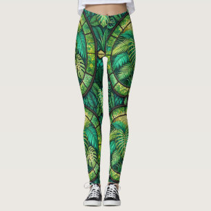 Medias largas con una vibrante hoja tropical verde