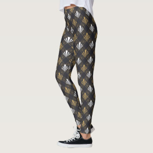 Medias Leggings Art Déco Modernas Negras, Blancas 