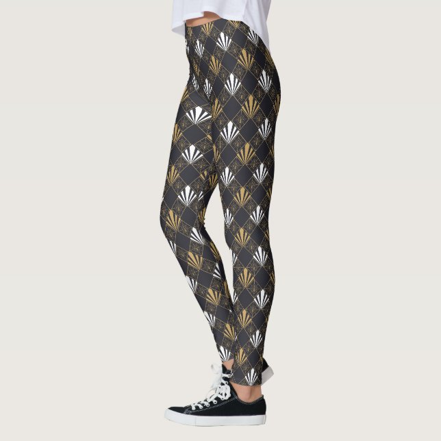 Medias Leggings Art Déco Modernas Negras, Blancas  (Izquierda)