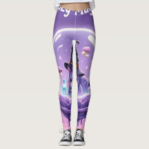 Medias Leggings Kawaii Bruja Globo de Nieve Púrpur