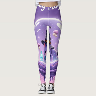 Medias Leggings Kawaii Bruja Globo de Nieve Púrpur