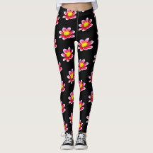 Medias negras con estampado floral de dalia rosa