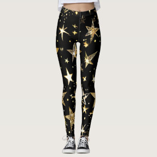 Medias negras y doradas con estampado de estrellas