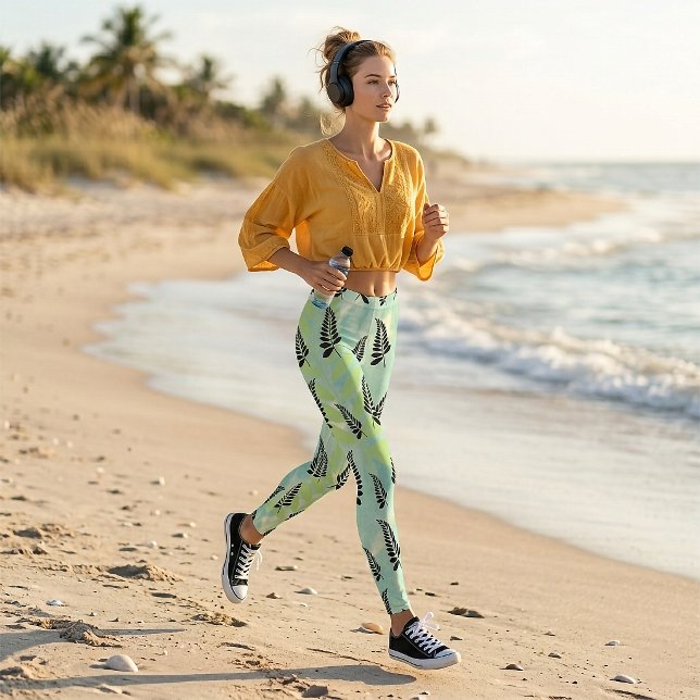 Medias Tropicales de Hoja de Helecho Negro (Leggings)