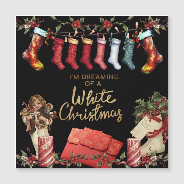 Medias Vintage Holly Navidad | Tarjeta Magnética (Anverso)